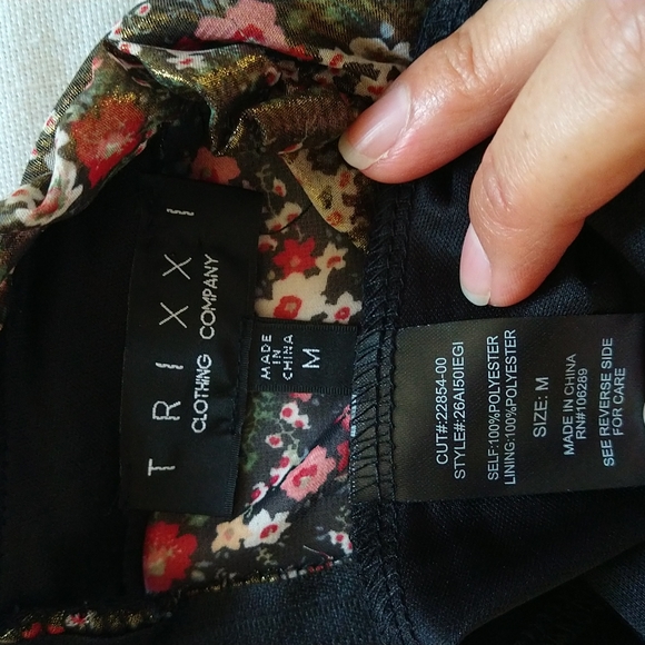 Metallic Chiffon Flowered Fit&Flare Long Sleeves Mini Dress Mock Neck Sz Medium - Picture 14 of 15